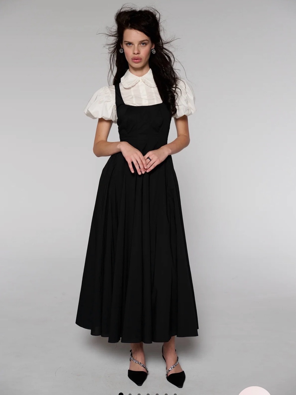 NWT S SELKIE CAVIAR ORCHARD Black Pinafore Midi Dress
